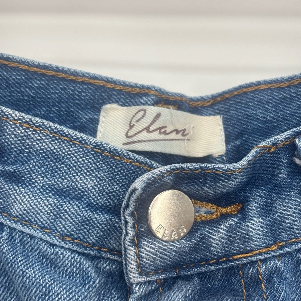 Elan Women Jean Shorts‎ Distressed Denim Blue High Rise Frayed Raw Hem Size M - Picture 6 of 12